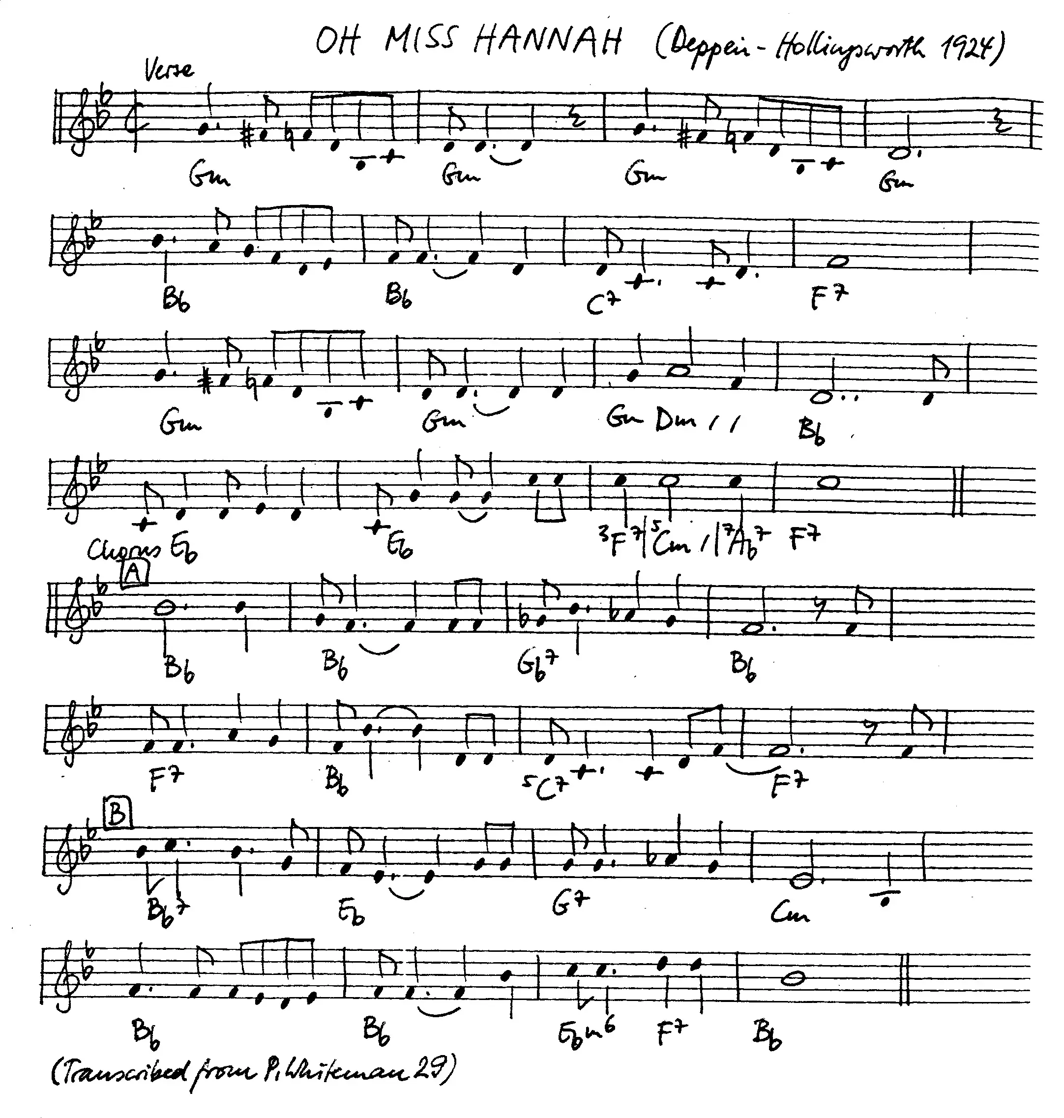 oh miss hannah free jazz leadsheet - Courtesy of the Jungle Jazz Band